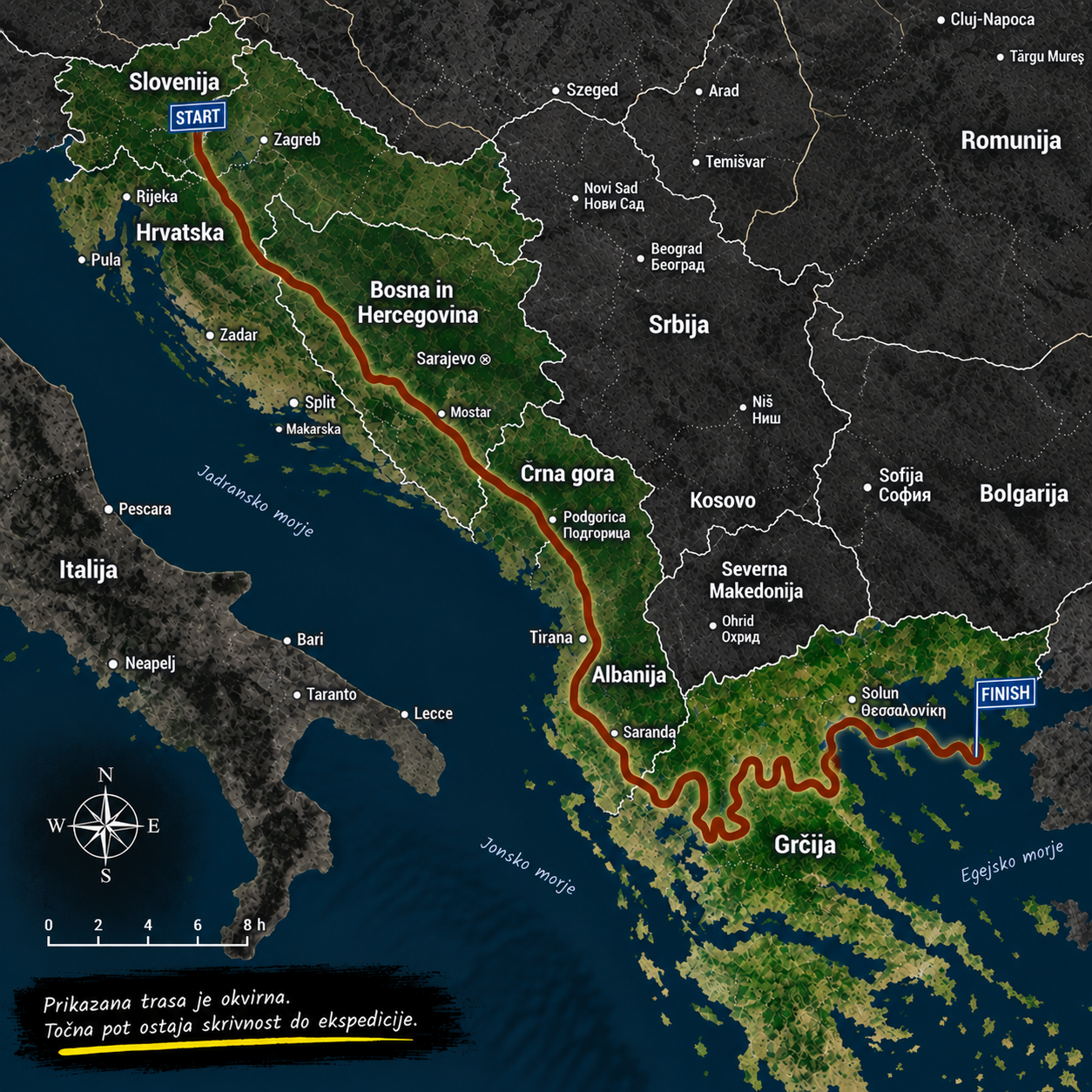 Zemljevid okvirne trase Wild Way Expedition Grčija 2027